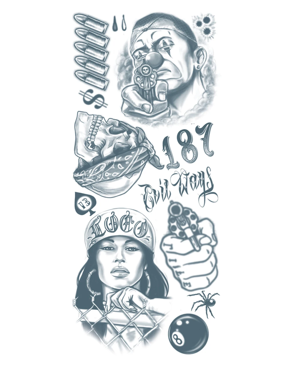Klebetattoo Set Mit Gangster Motiven 3 Klebetattoo Set Mit Gangster Motiven