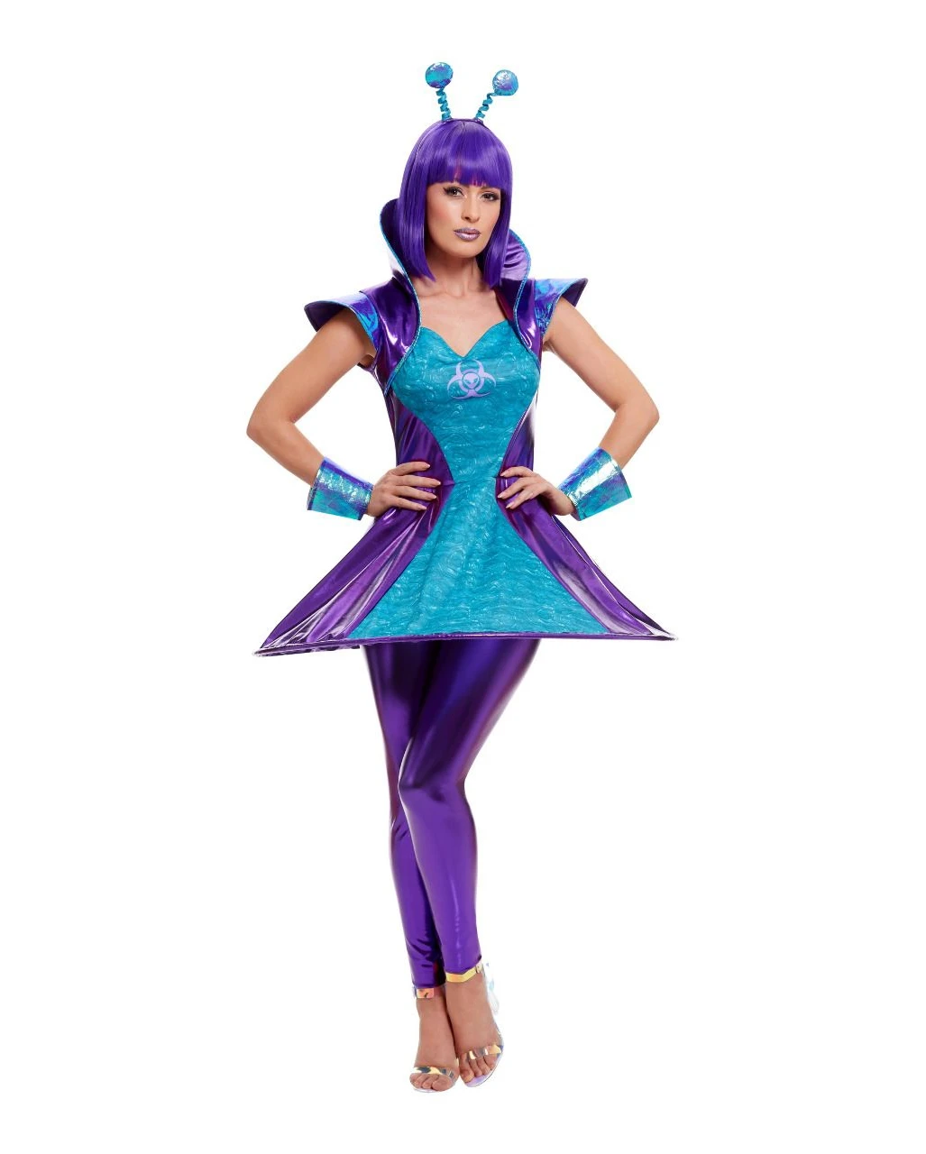 Lila Metallic Alien Damenkostüm 3 Lila Metallic Alien Damenkostüm