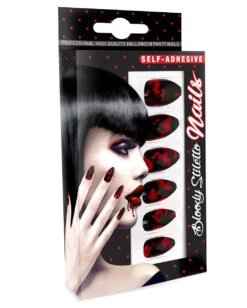 Schwarze Fingernägel Mit Blood Splatter 12 St. -Halloween Kostüme schwarze fingernaegel mit blood splatter fingernaegel mit blutspritzer black fingernails with blood splatter 36703 03