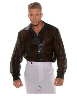 Pailletten Hemd Schwarz