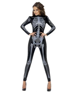 Skelett Catsuit Schwarz