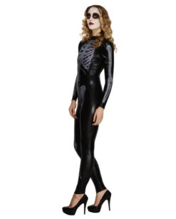 Skelett Catsuit Schwarz -Halloween Kostüme sexy skelett catsuit schwarz wetlook skelett catsuit 22057 3
