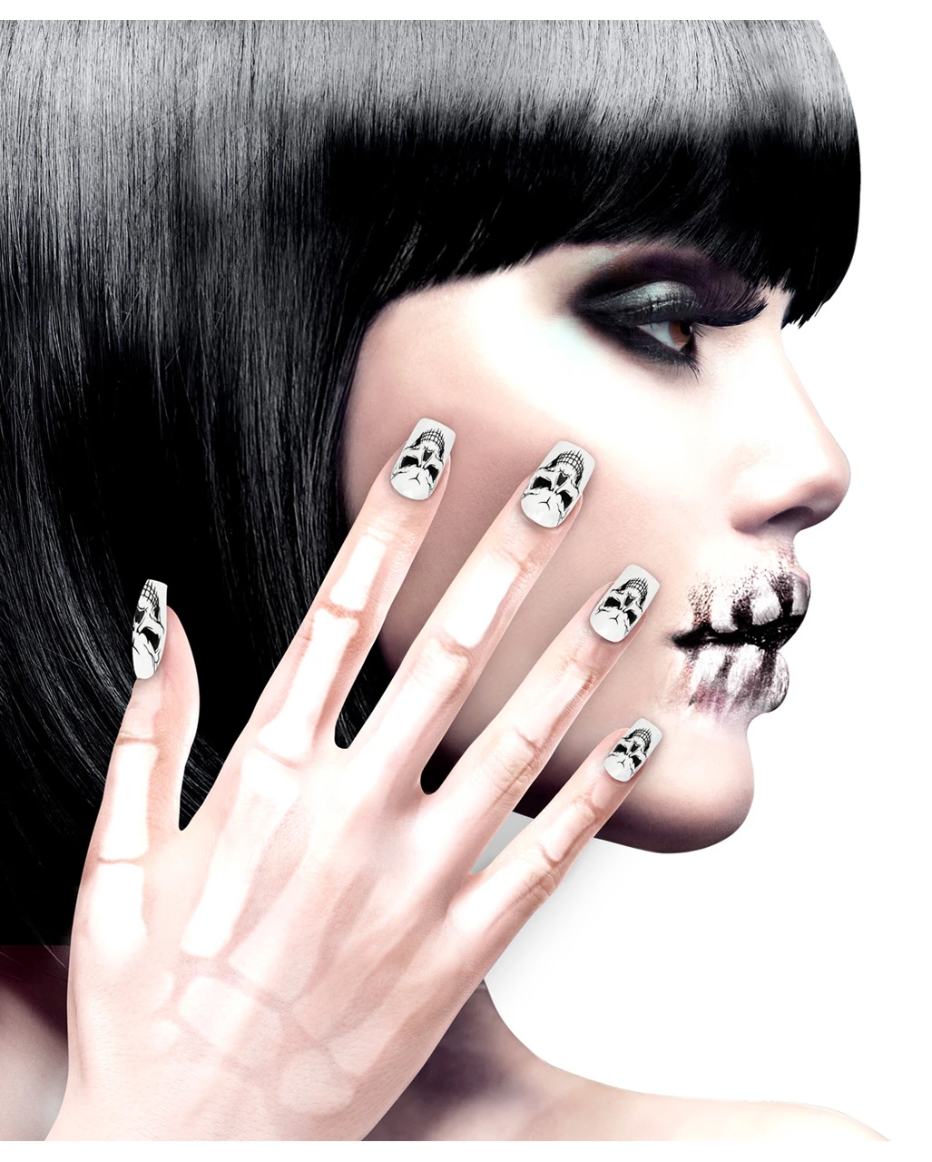 Totenkopf Fingernägel 12 St. 3 Totenkopf Fingernägel 12 St.